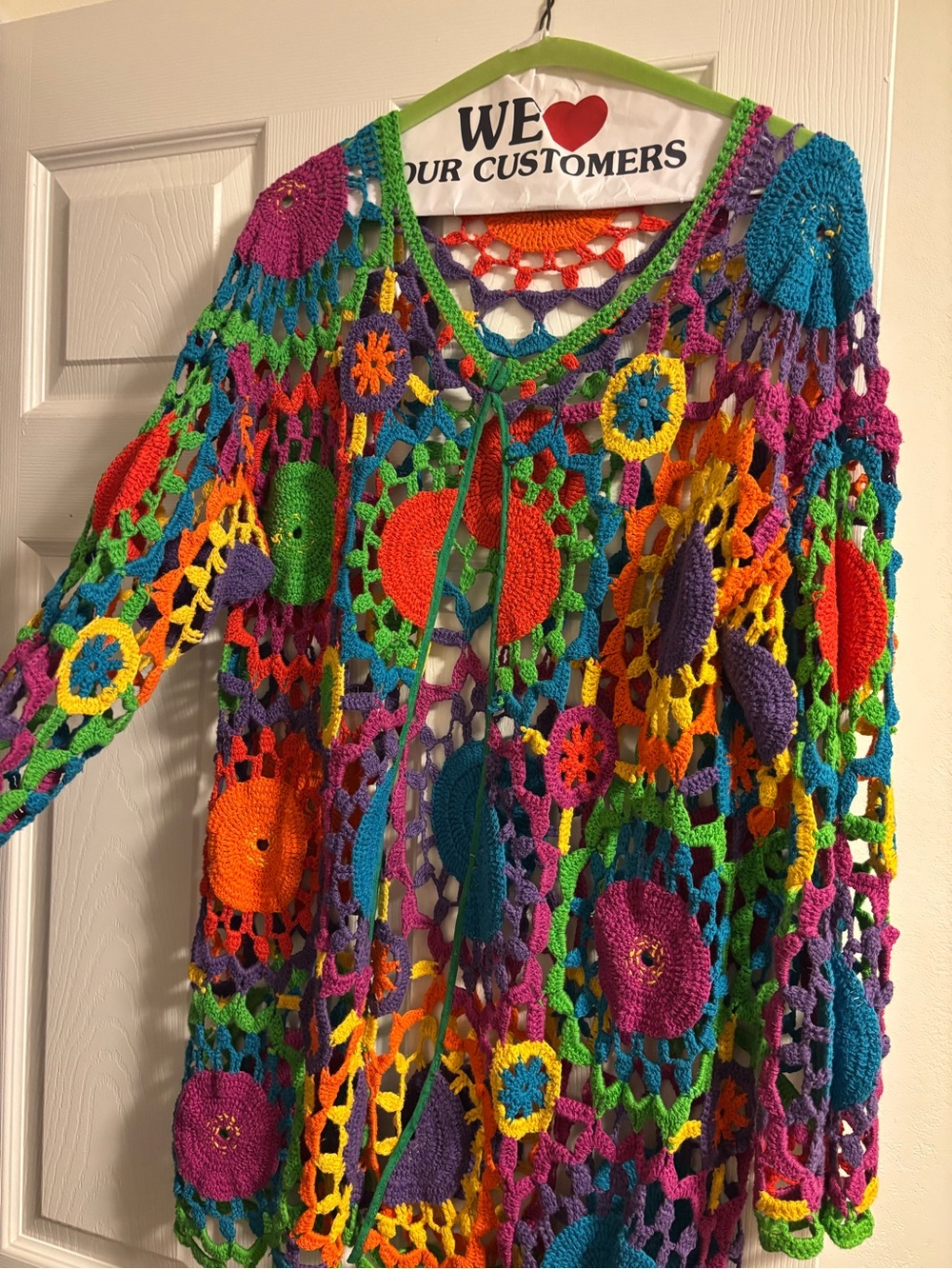Handmade Crochet Multicolor Open Cardigan